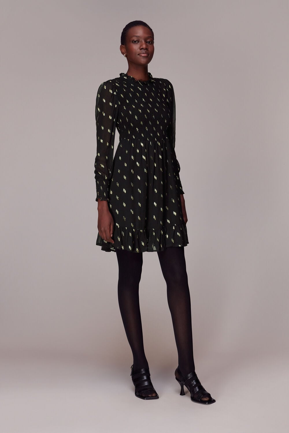 Dobby Shirred Metallic Dress