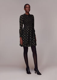 Dobby Shirred Metallic Dress