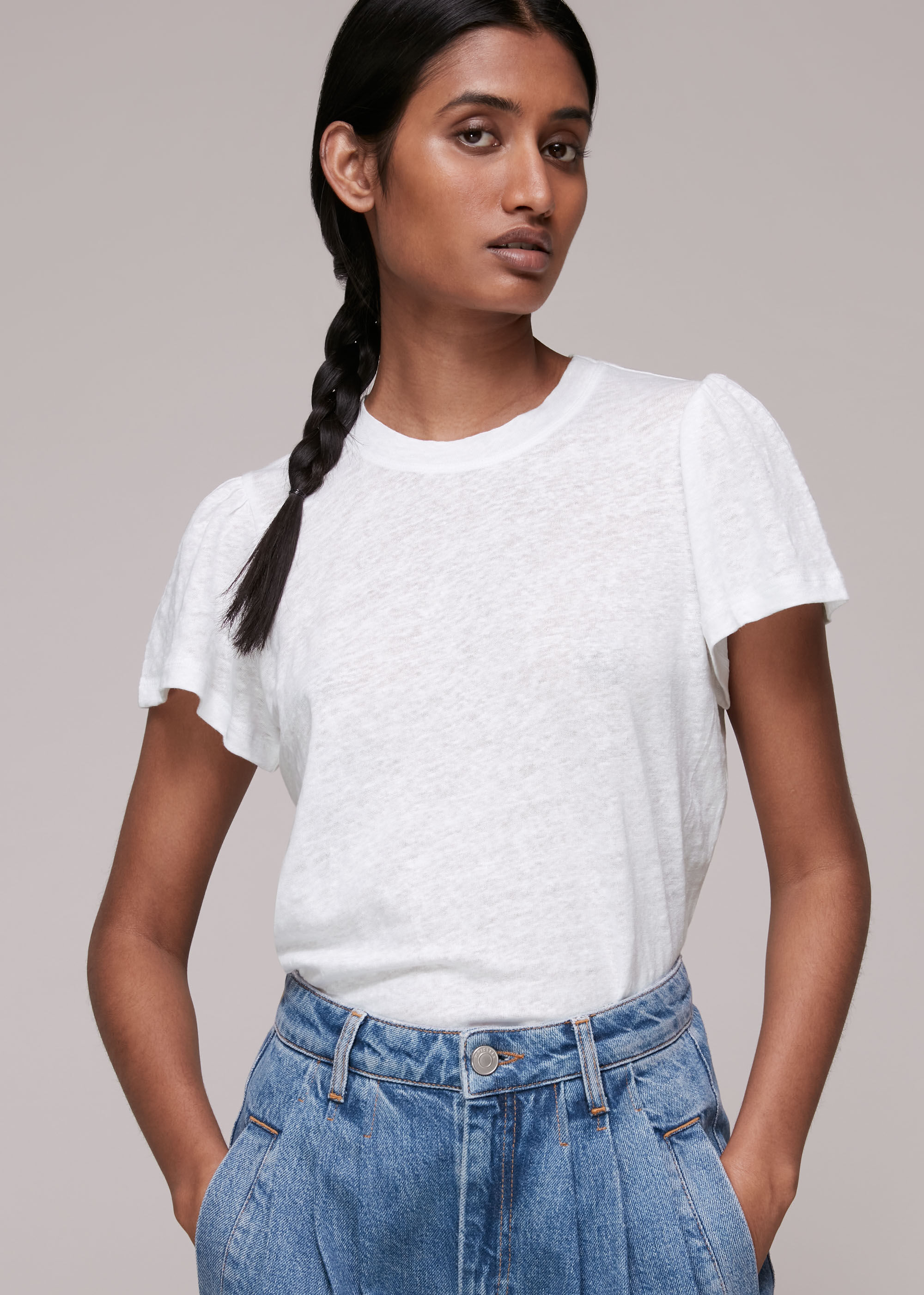 White Linen Sleeve Detail Tee 