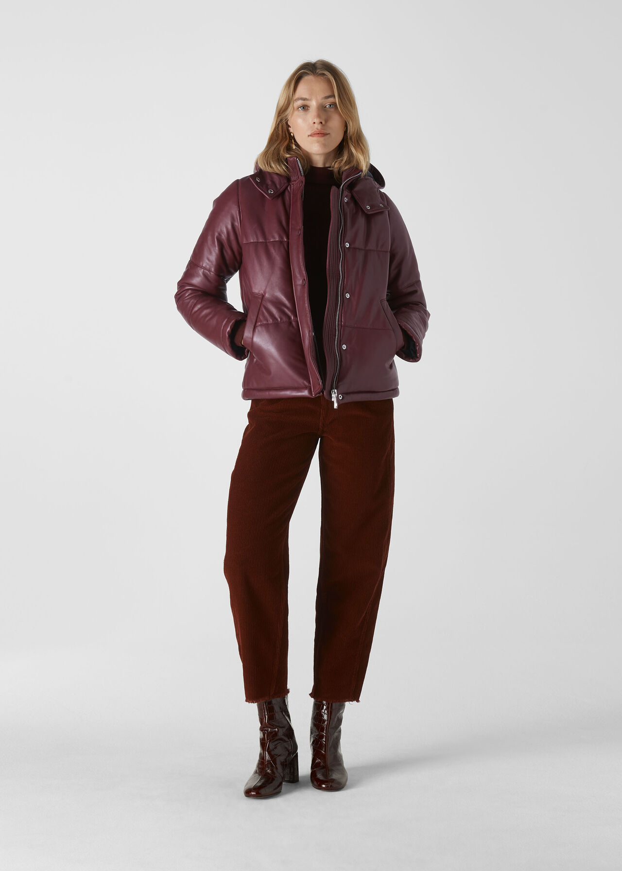 Burgundy Leather Puffer Jacket, WHISTLES