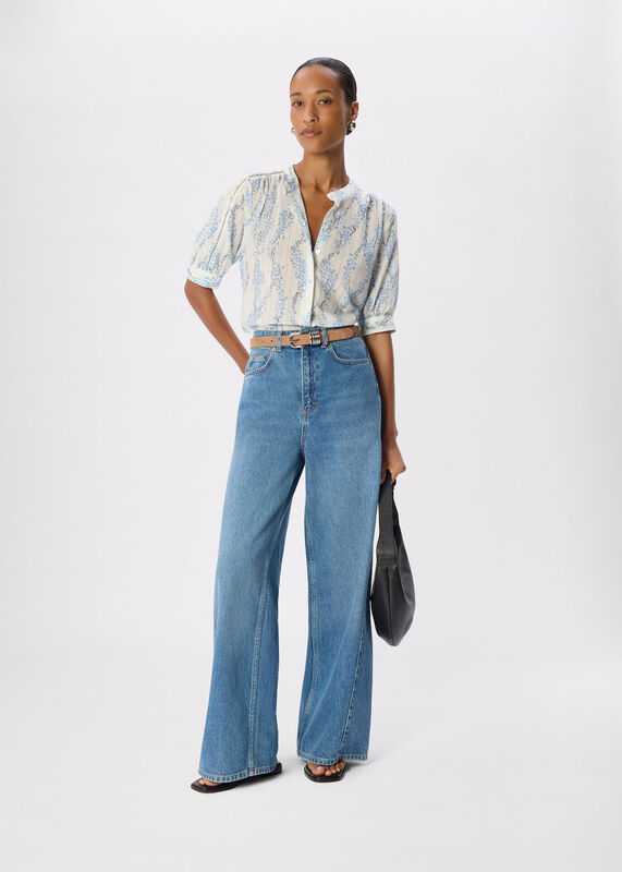 Blue Ditsy Stem Textured Shirt