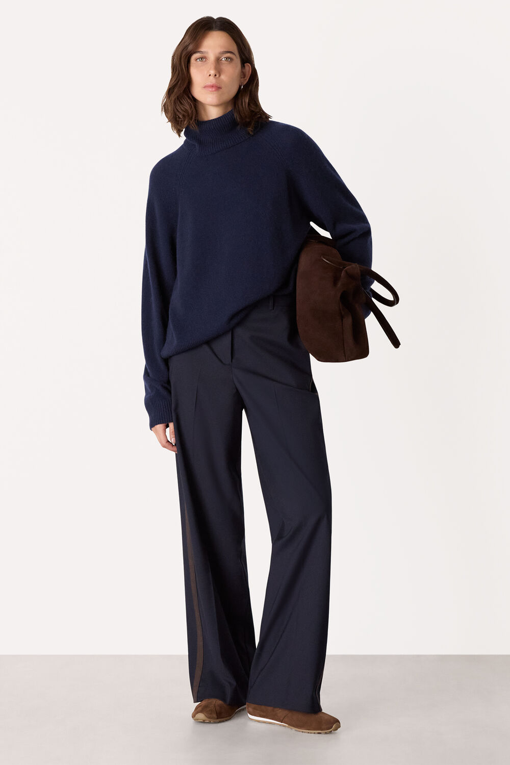 Navy Cashmere Roll Neck
