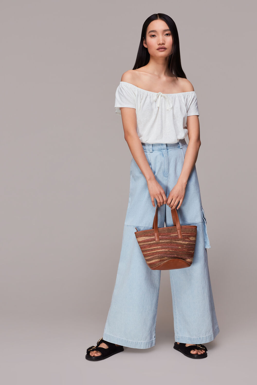 Drawstring Linen Bardot Top