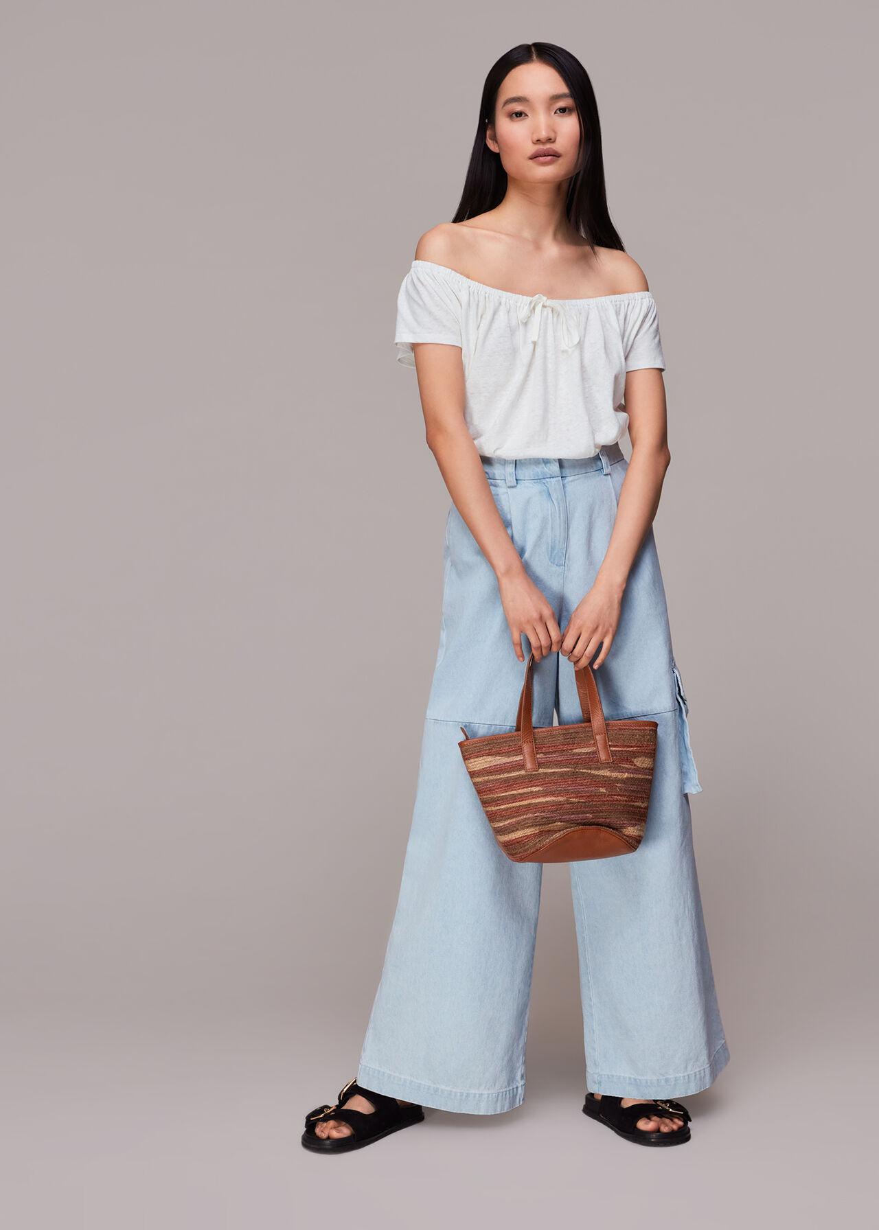 Drawstring Linen Bardot Top