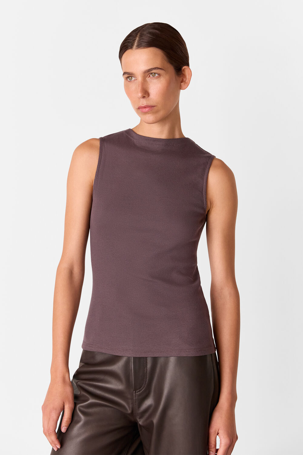 High Neck Rib Detail Tee