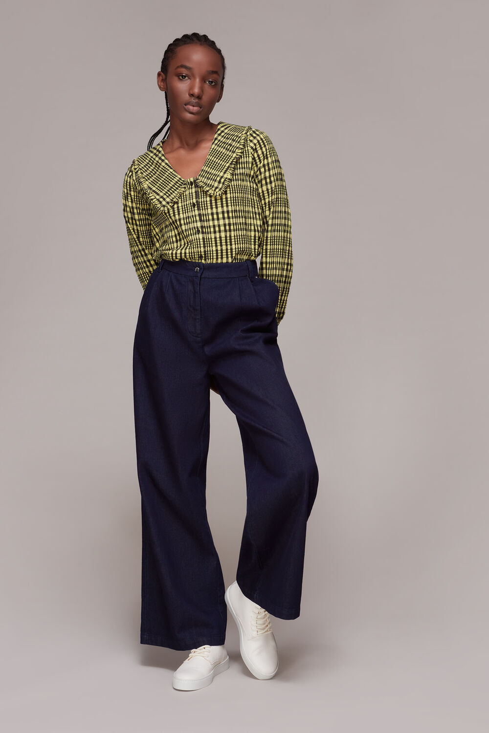 Multicolour Masie Collar Detail Check Top