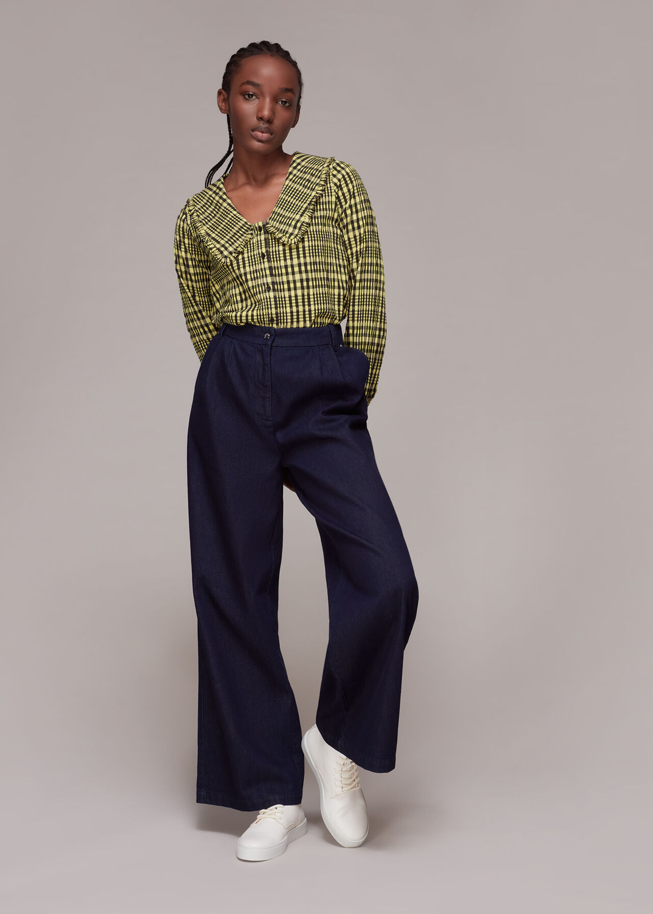 Masie Collar Detail Check Top