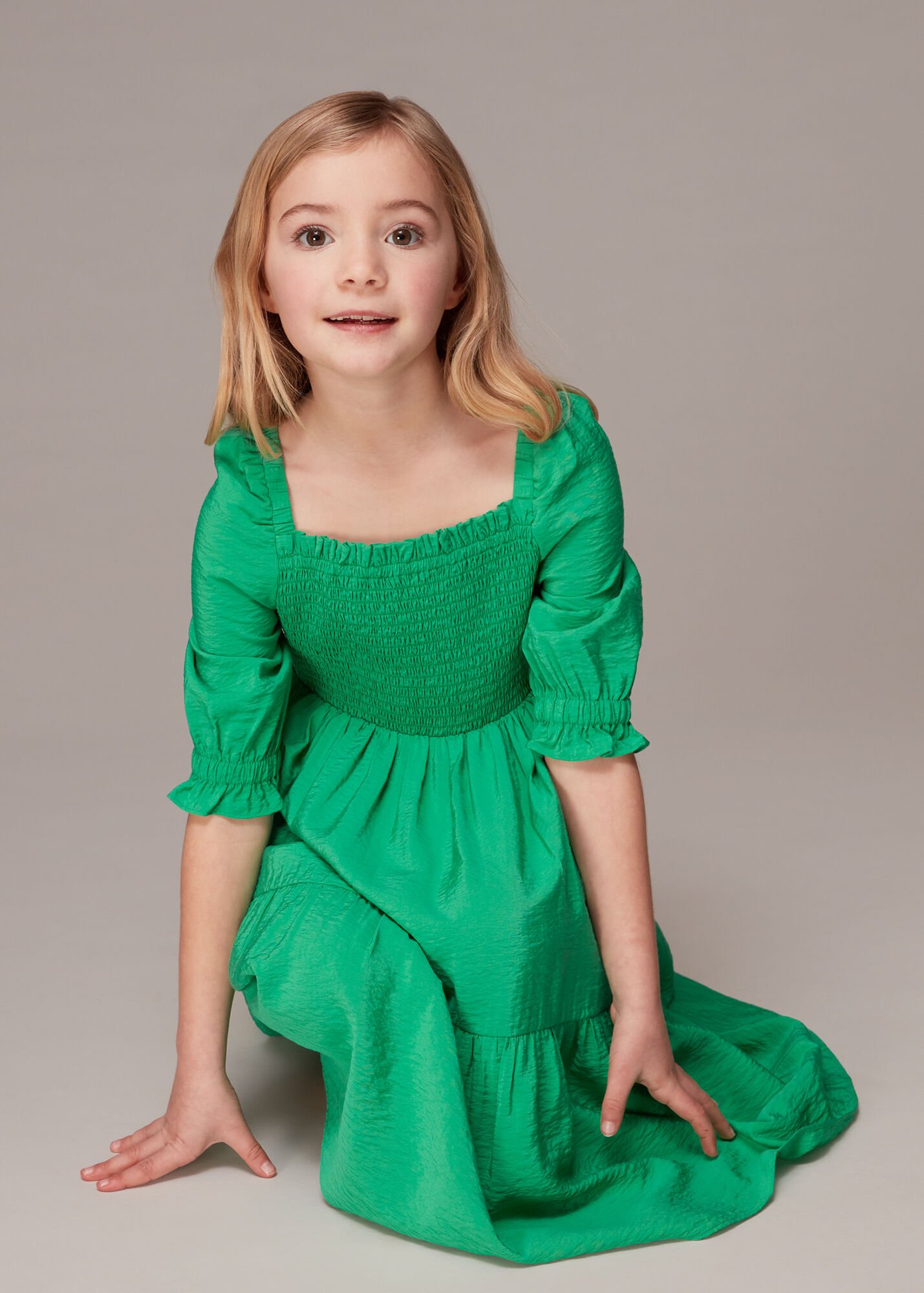 Green Eden Smocked Bodice Dress | WHISTLES