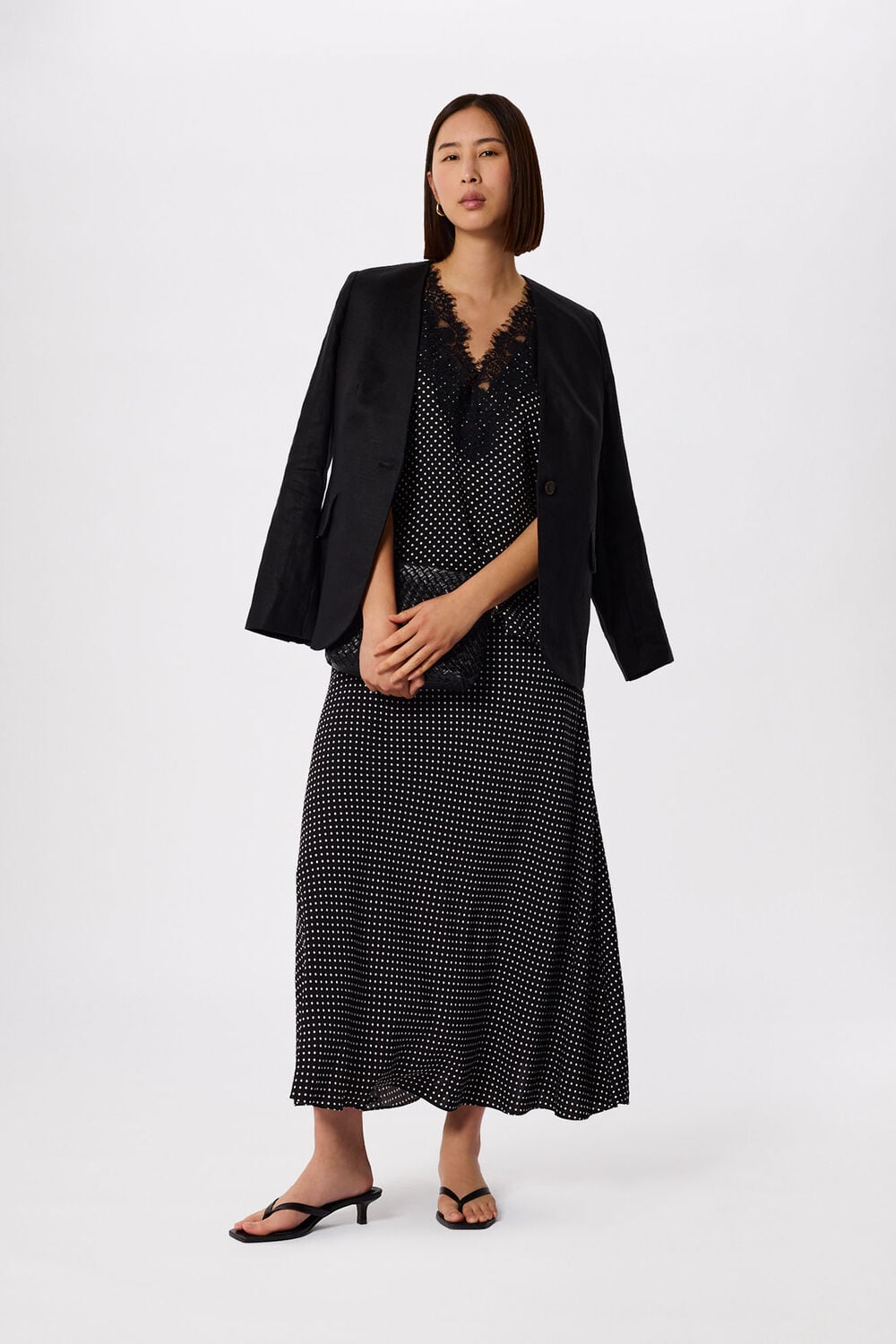 Black Petite Collarless Linen Blazer