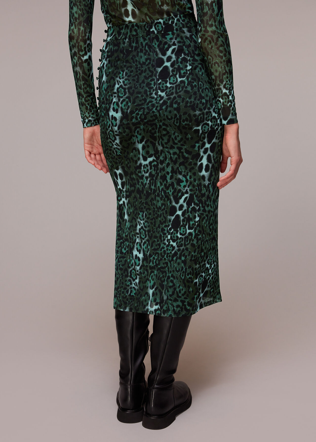 Night Cat Print Mesh Skirt