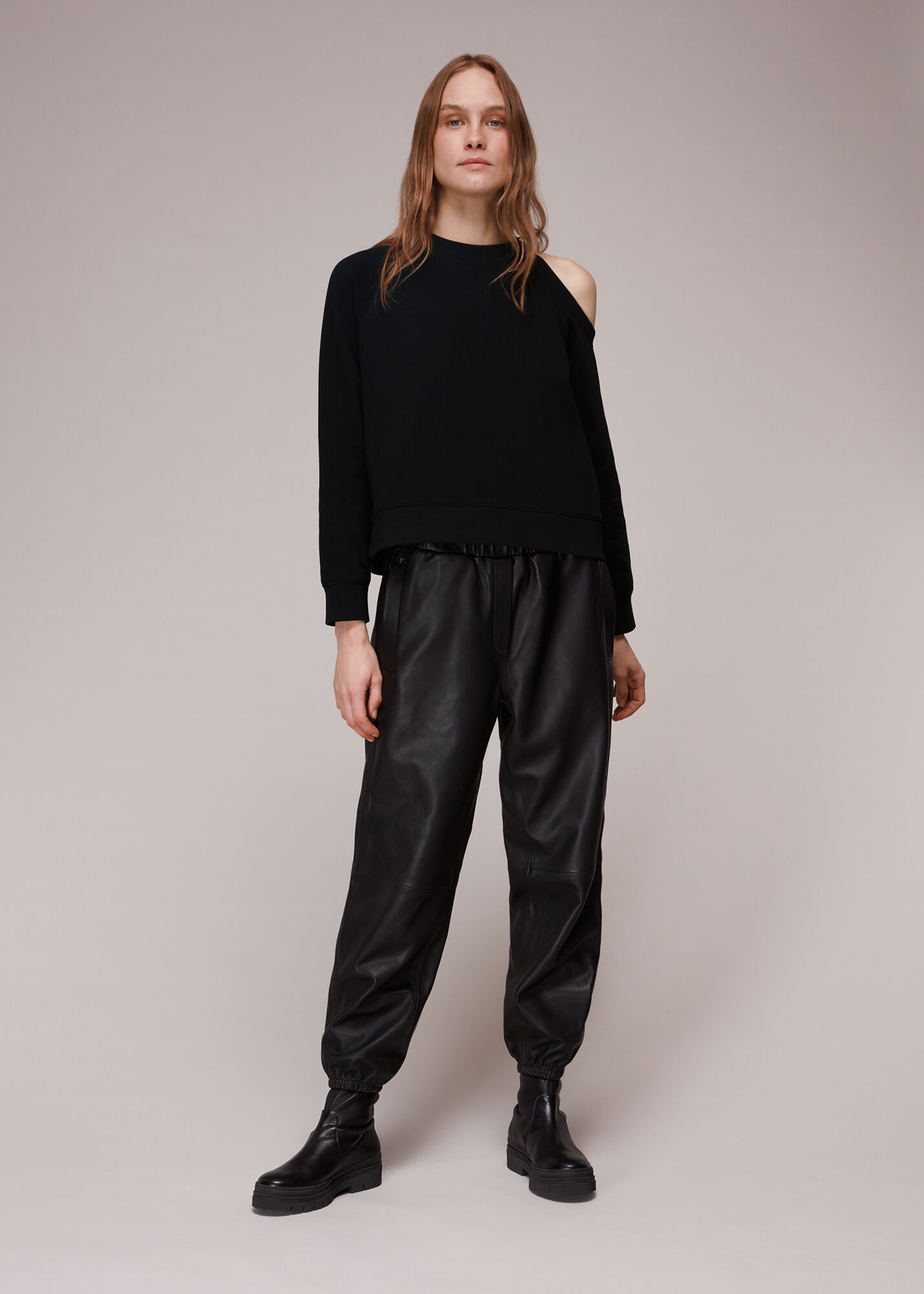 Black Cut Out Shoulder Sweat | WHISTLES | Whistles US |