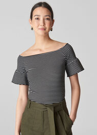 Stripe Frill Detail Bardot Multicolour