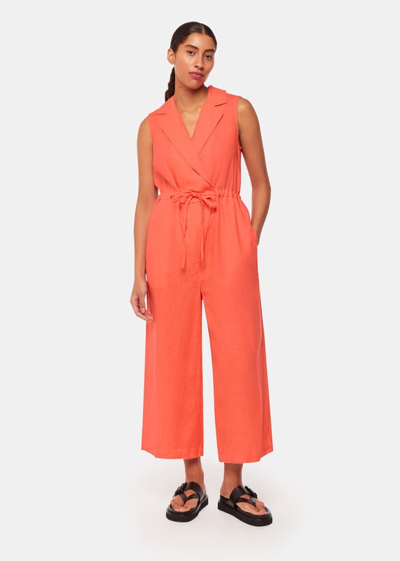 Coral Bella Linen Wrap Jumpsuit
