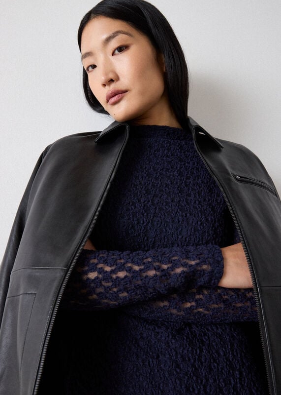 Navy Textured Drop Waist Dress