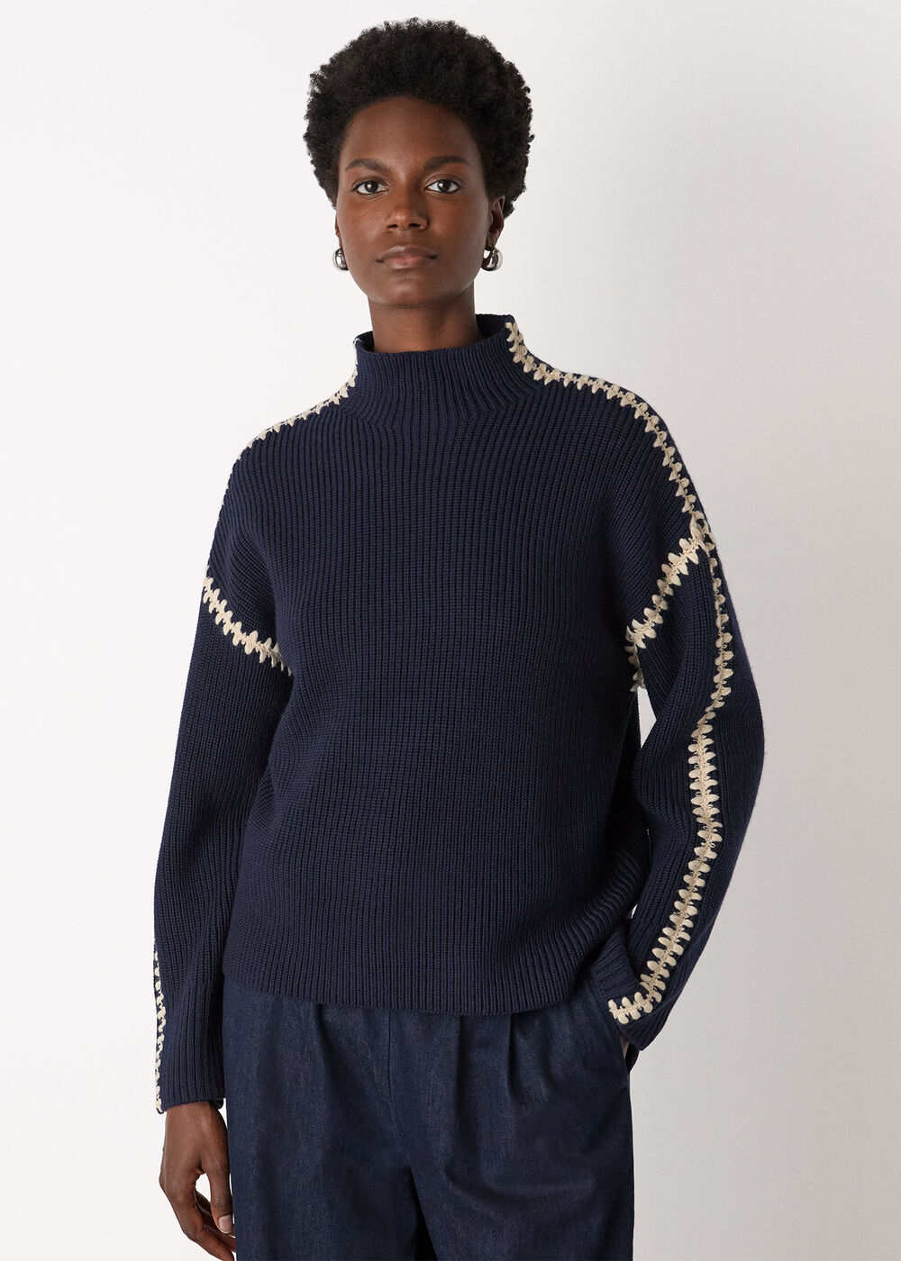 Blanket Stitch Wool Mix Knit
