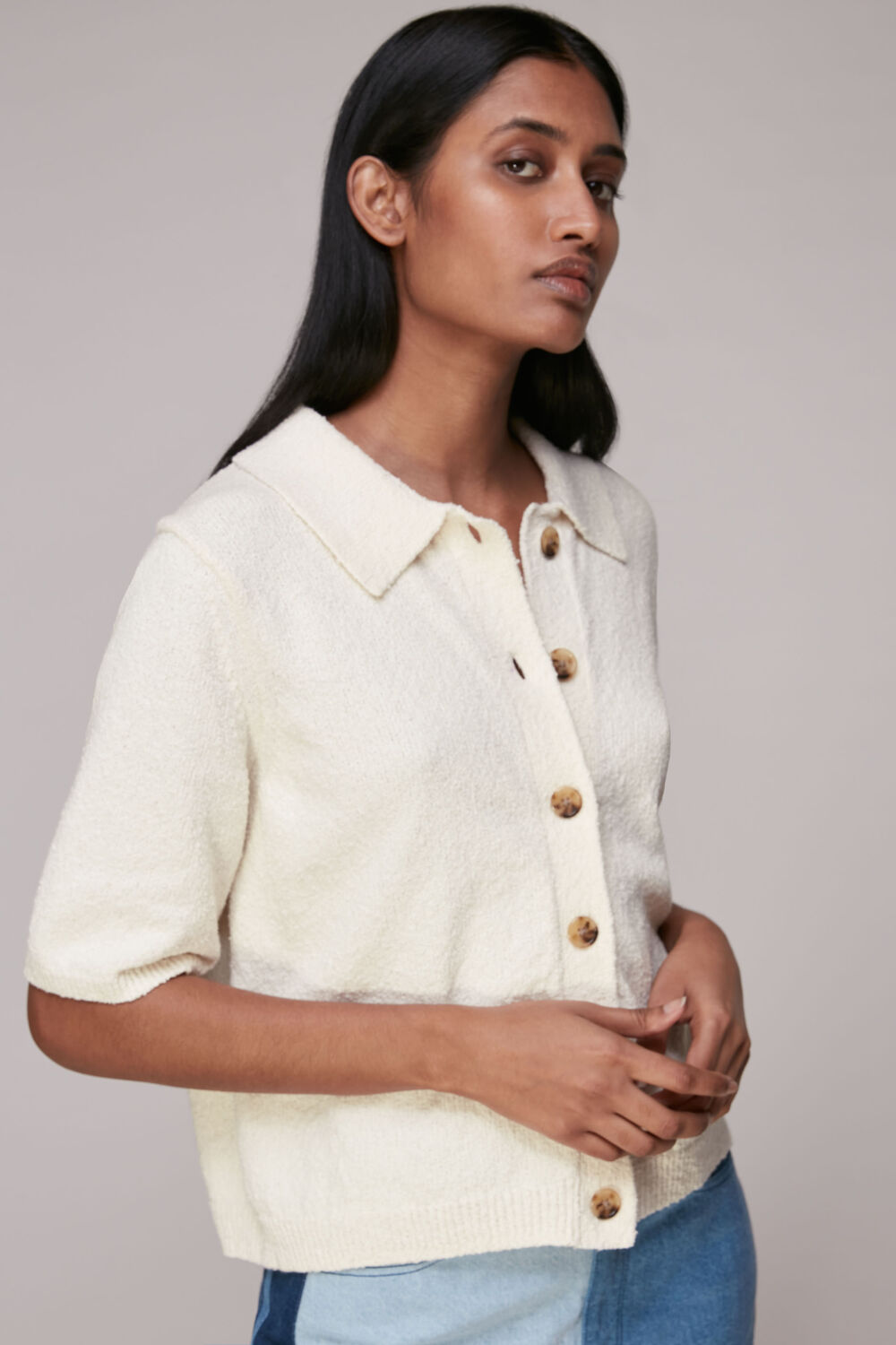 Short Button Front Polo Knit