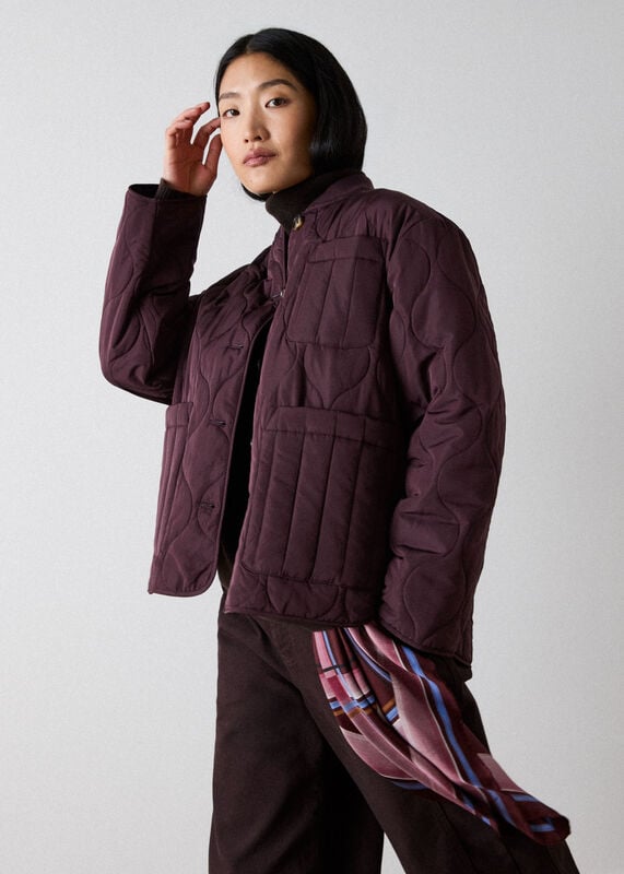 Burgundy Button Through Quilted Coat