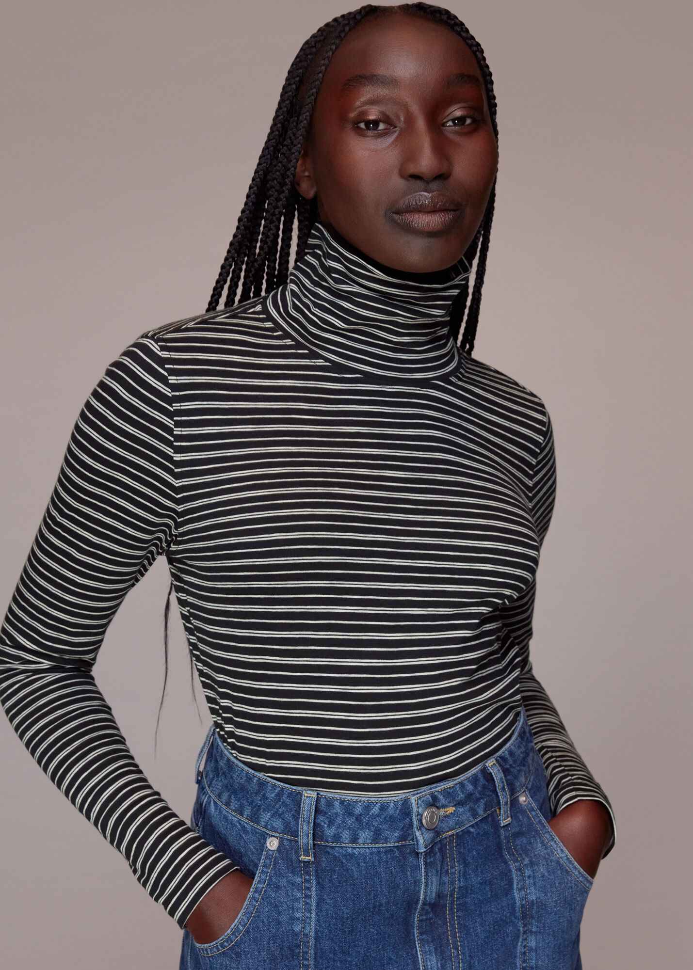 Striped polo neck jumper online