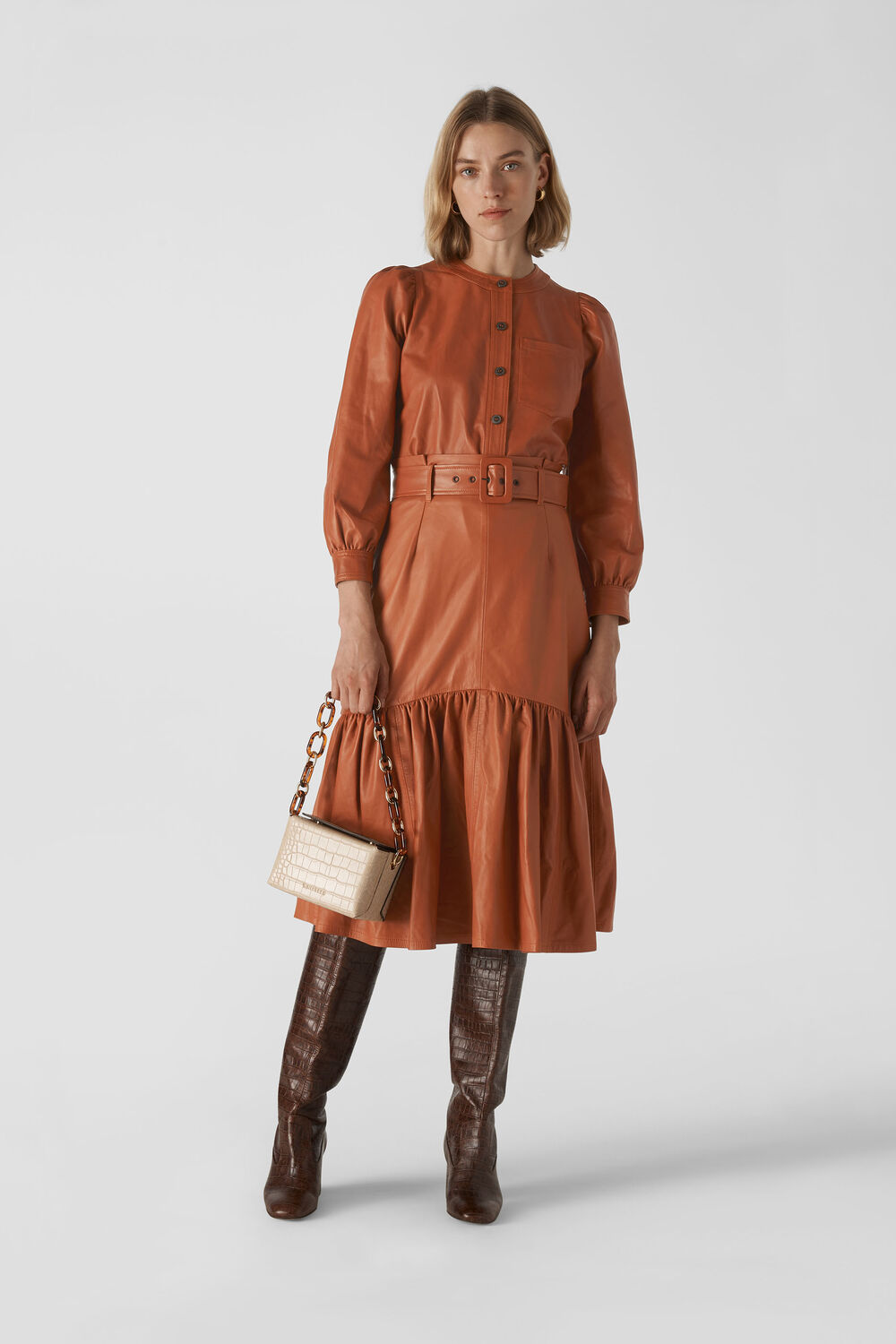 Belted Leather Skirt Toffee