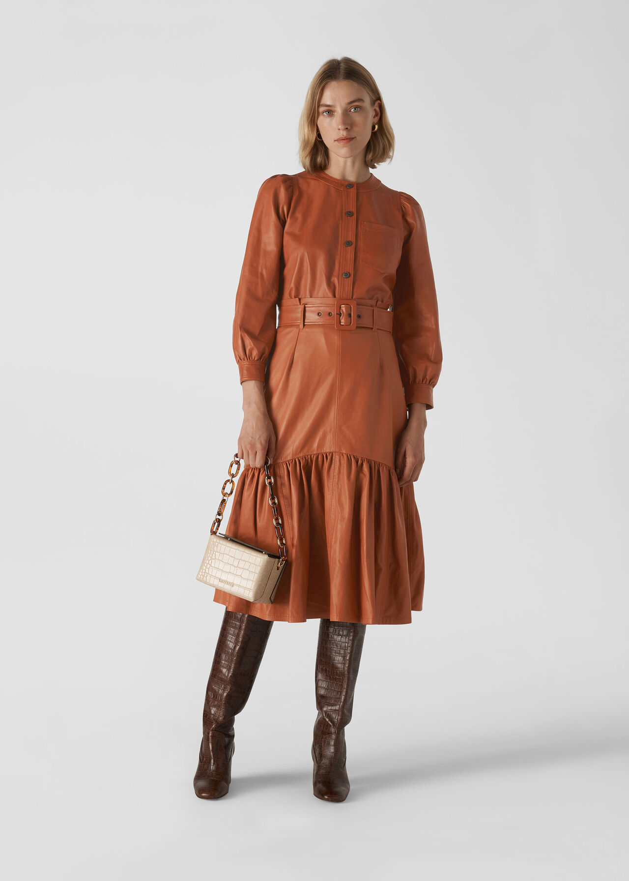 Belted Leather Skirt Toffee