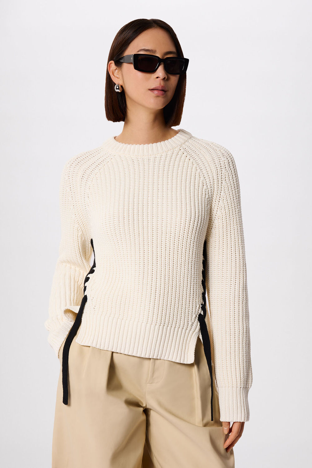 Ivory Lacing detail Crew Jumper