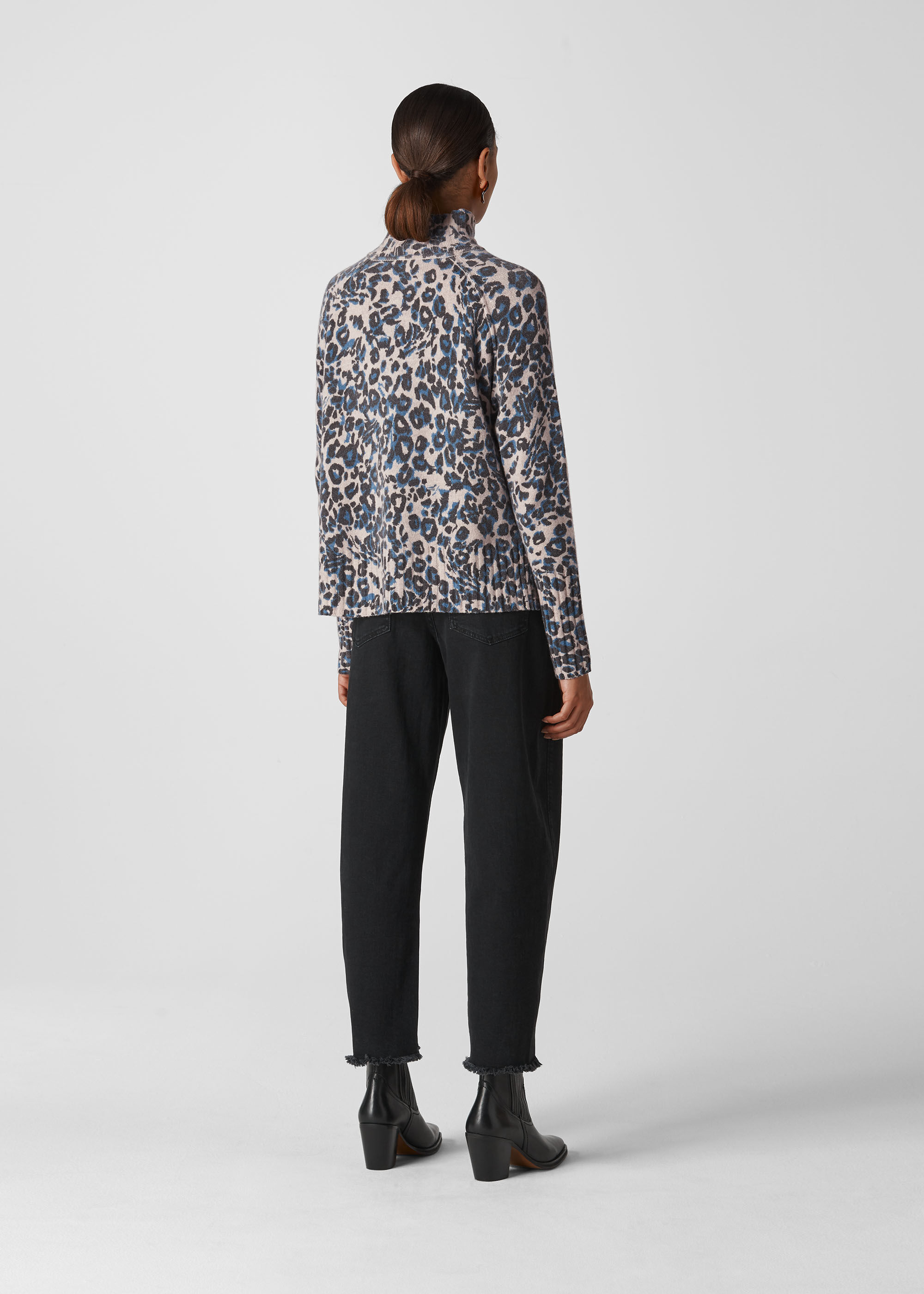 Blue Jungle Cat Wool Funnel Neck