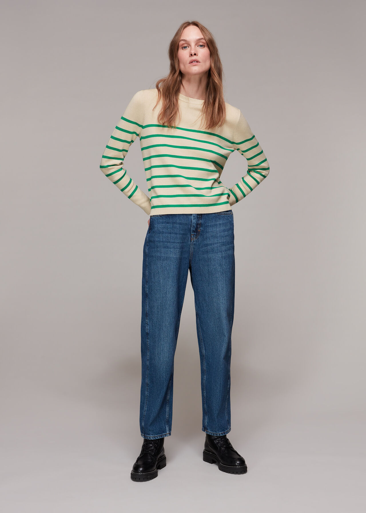 Multicolour Stripe Crew Neck Knit | WHISTLES | Whistles UK