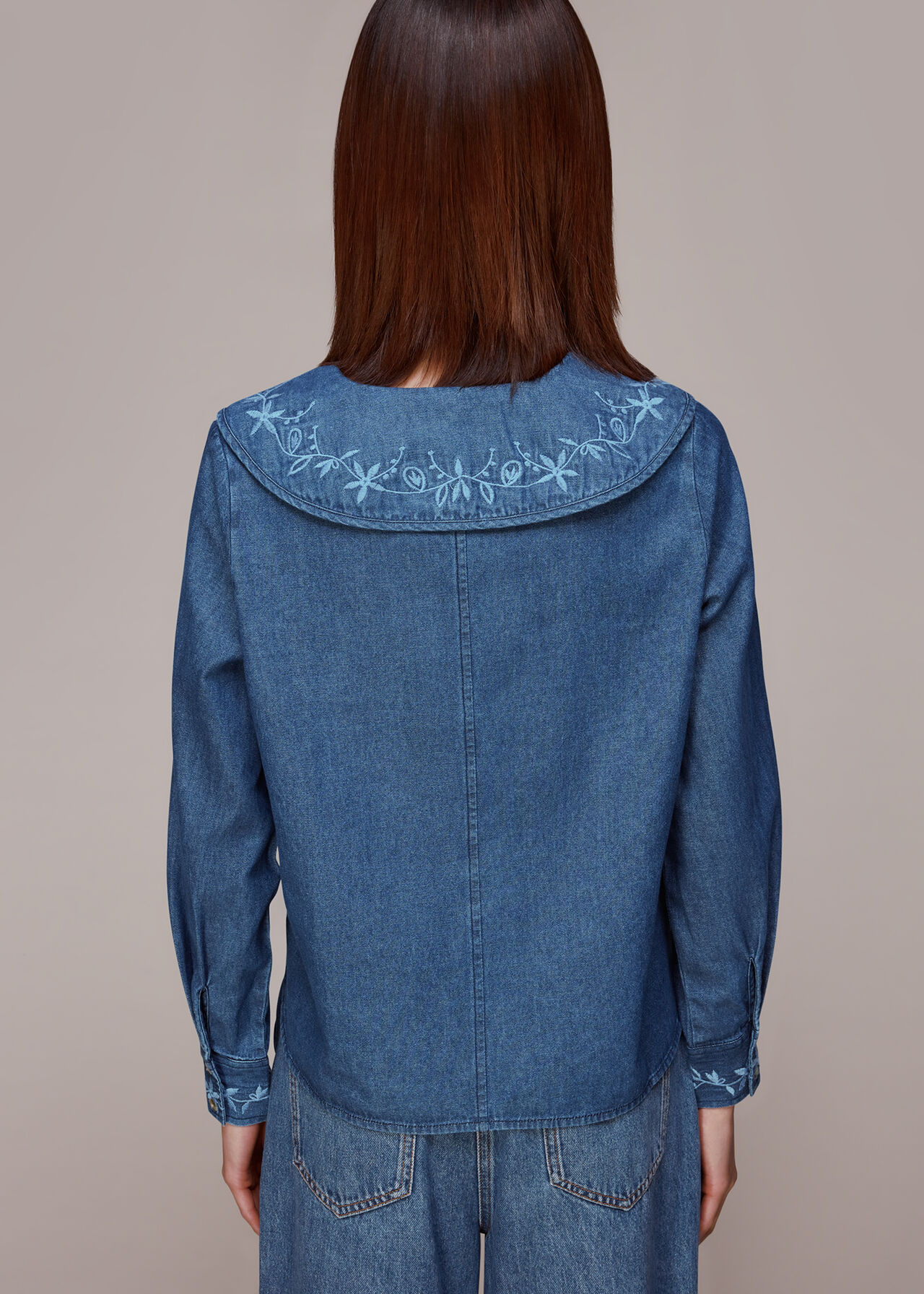 Embroidered Collar Denim Top