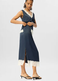Lace Hem Satin Midi Skirt