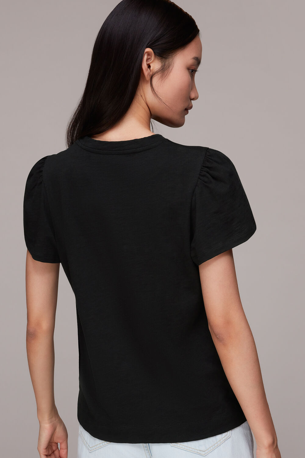 Black Cotton Frill Sleeve T Shirt