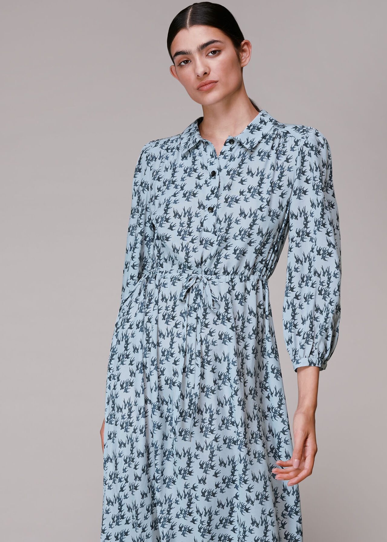 Swallows Print Midi Dress