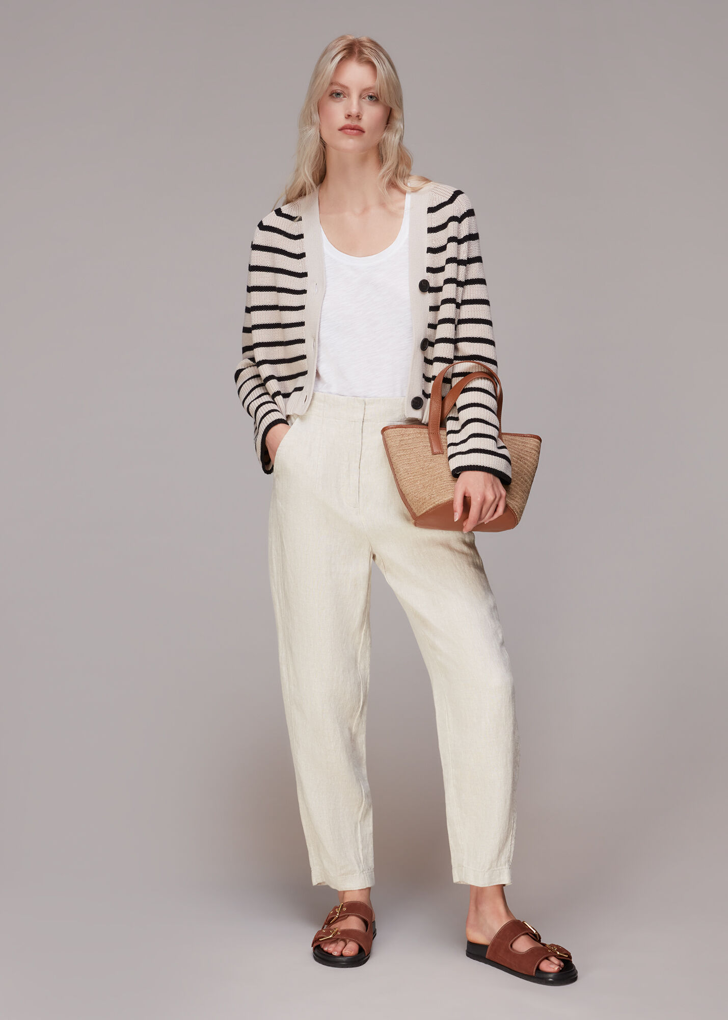 Oatmeal Linen Barrel Leg Trouser WHISTLES