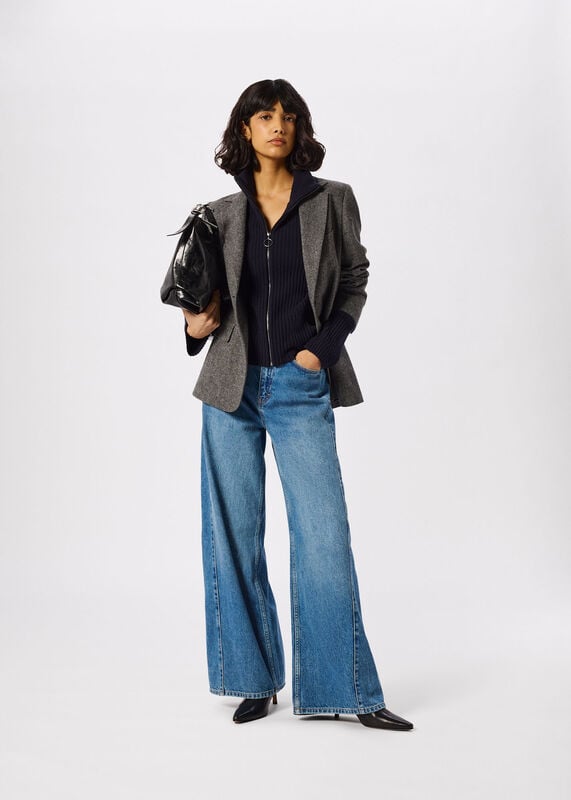 Grey Petite Herringbone Wool Blend Blazer