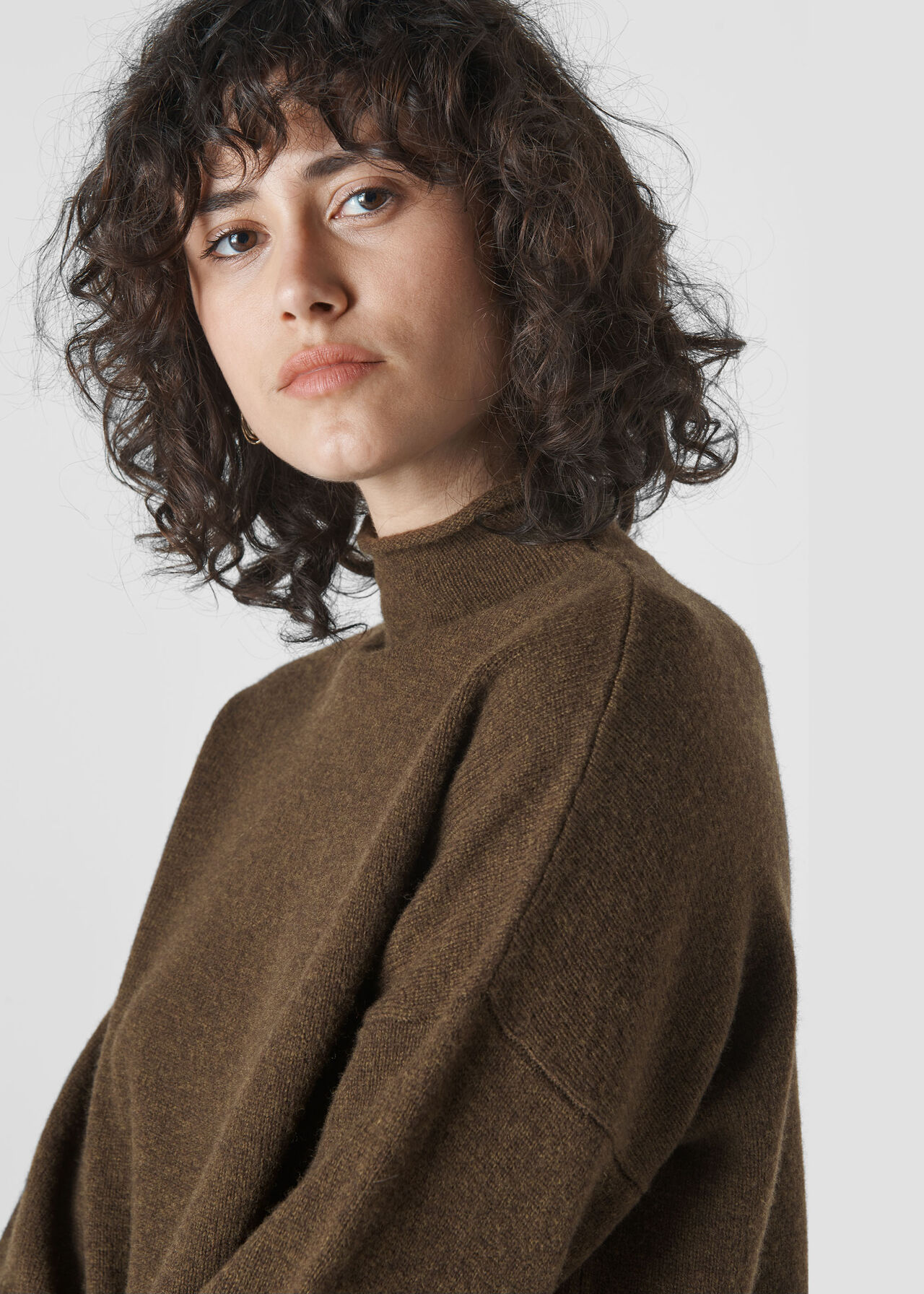Soft Roll Neck Wool Sweater Khaki