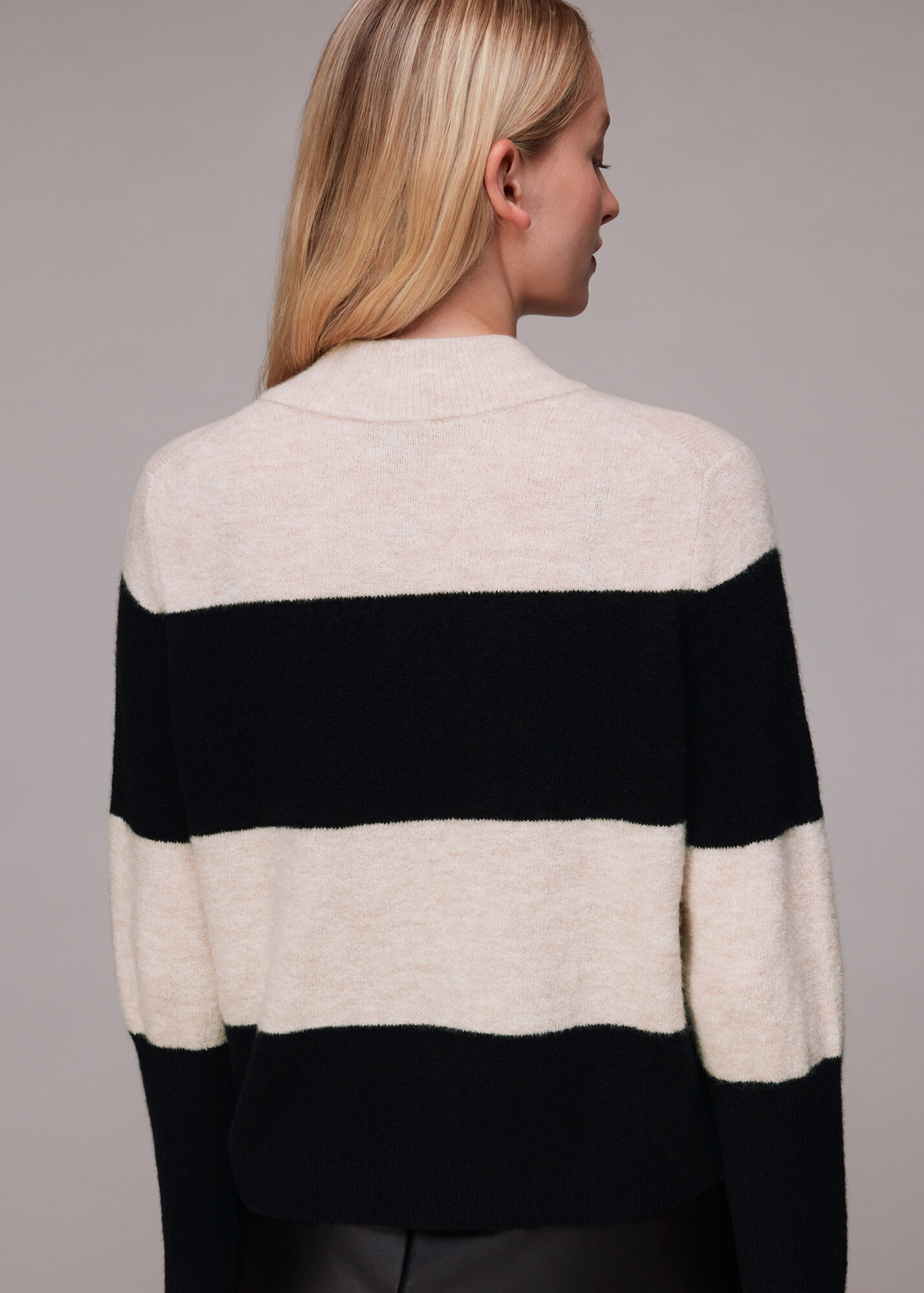 Funnel Neck Jumper - Black + White Stripe