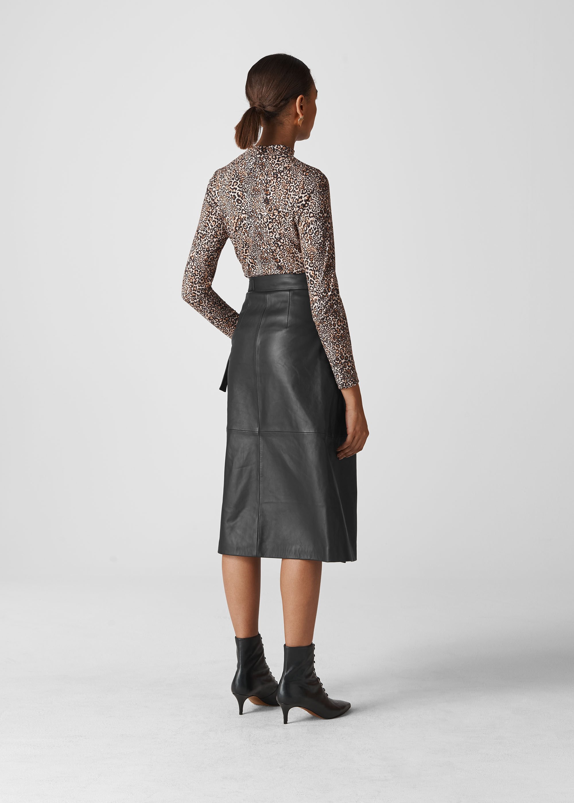 Whistles black leather pencil skirt hotsell