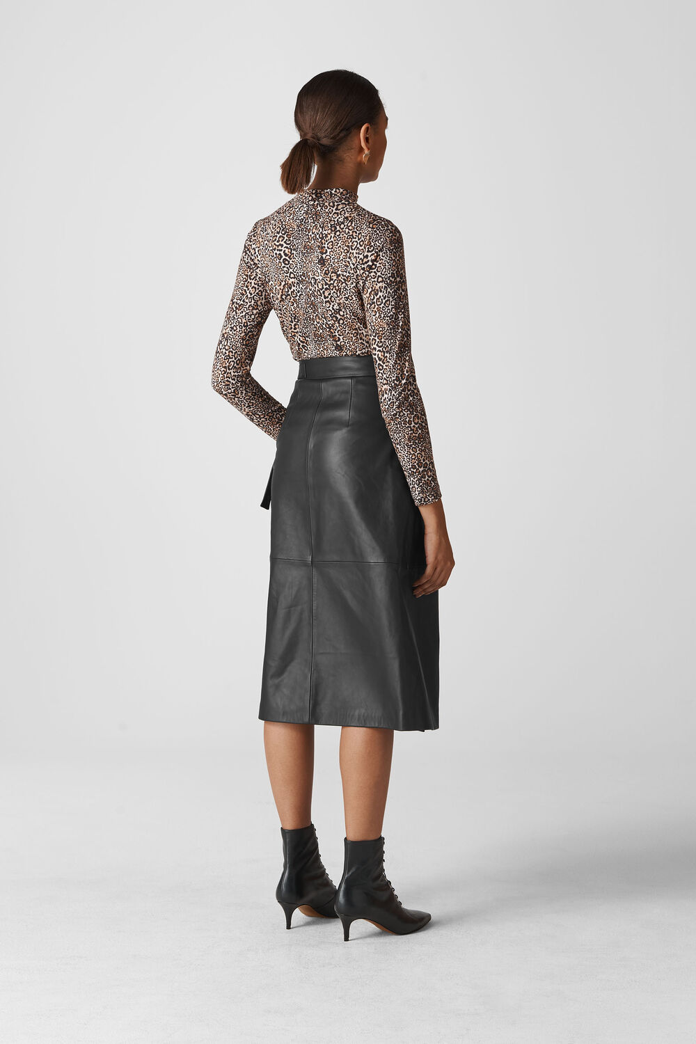 Wrap Leather Midi Skirt