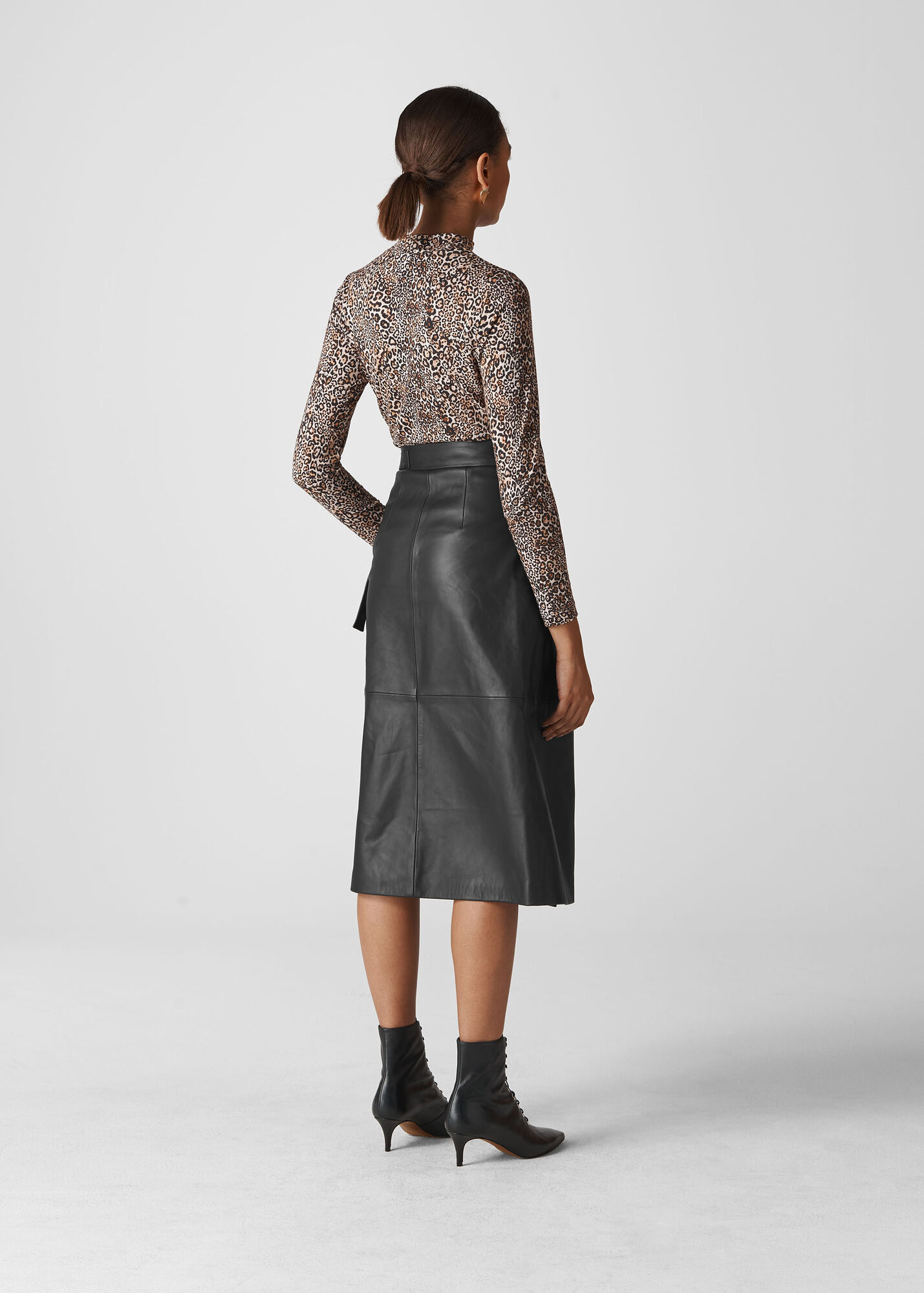 The Monaco Wrap-Front Leather Midi Skirt