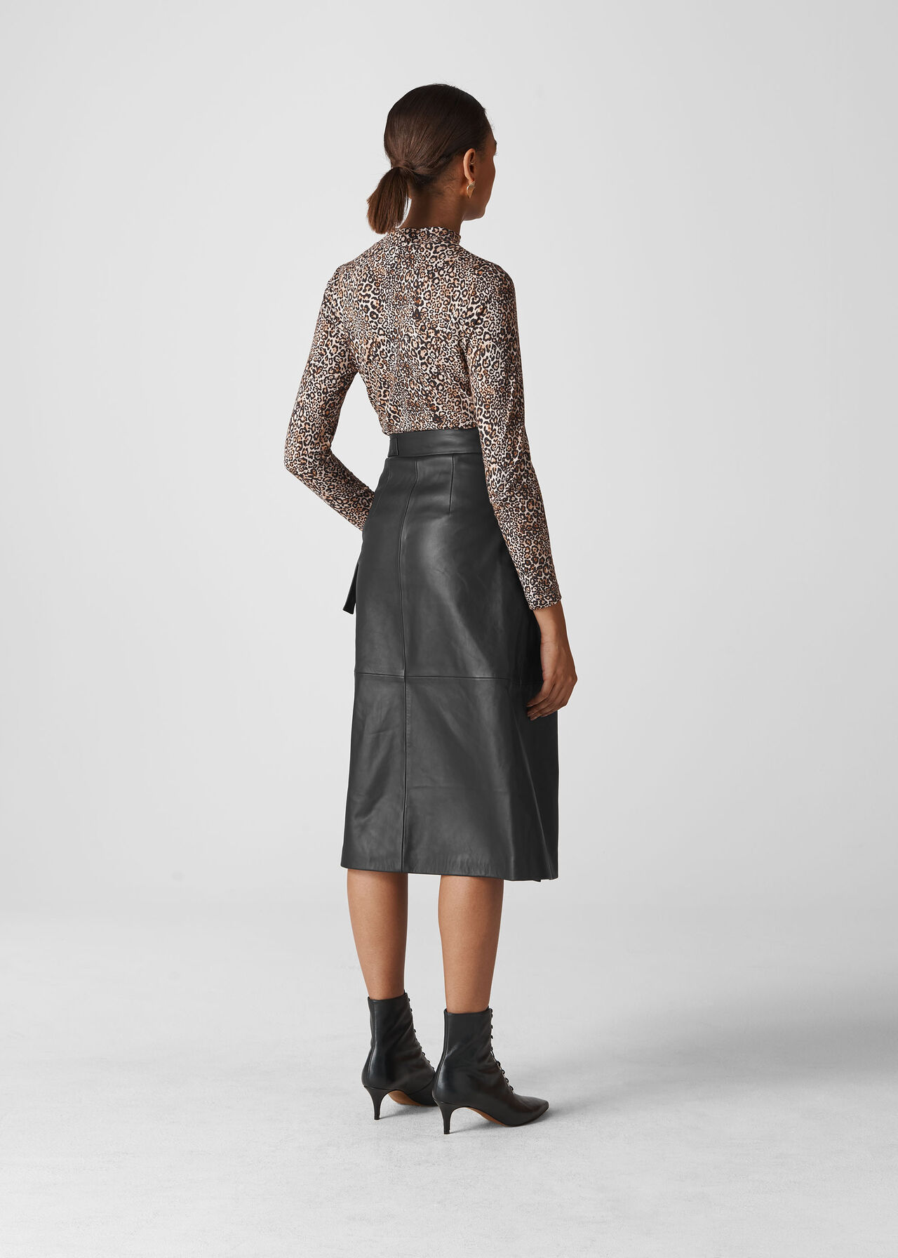 Wrap Leather Midi Skirt, Black | WHISTLES