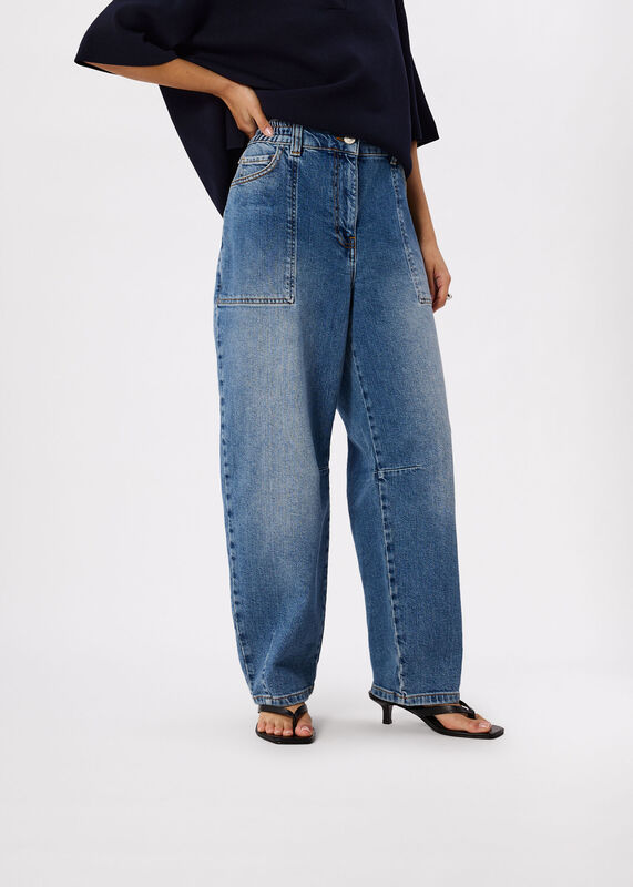 Denim Petite Elasticated Waist Barrel Jean