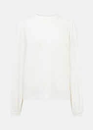Textured Puff Sleeve Crew Neck