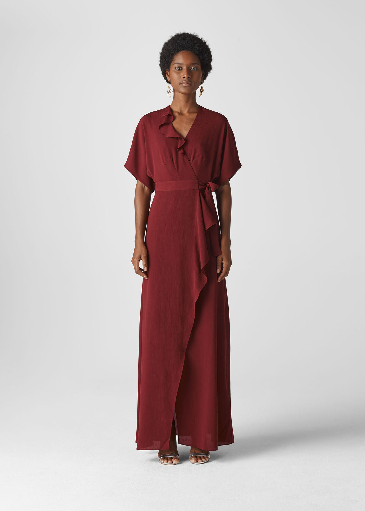 Nova Frill Wrap Maxi Dress Burgundy