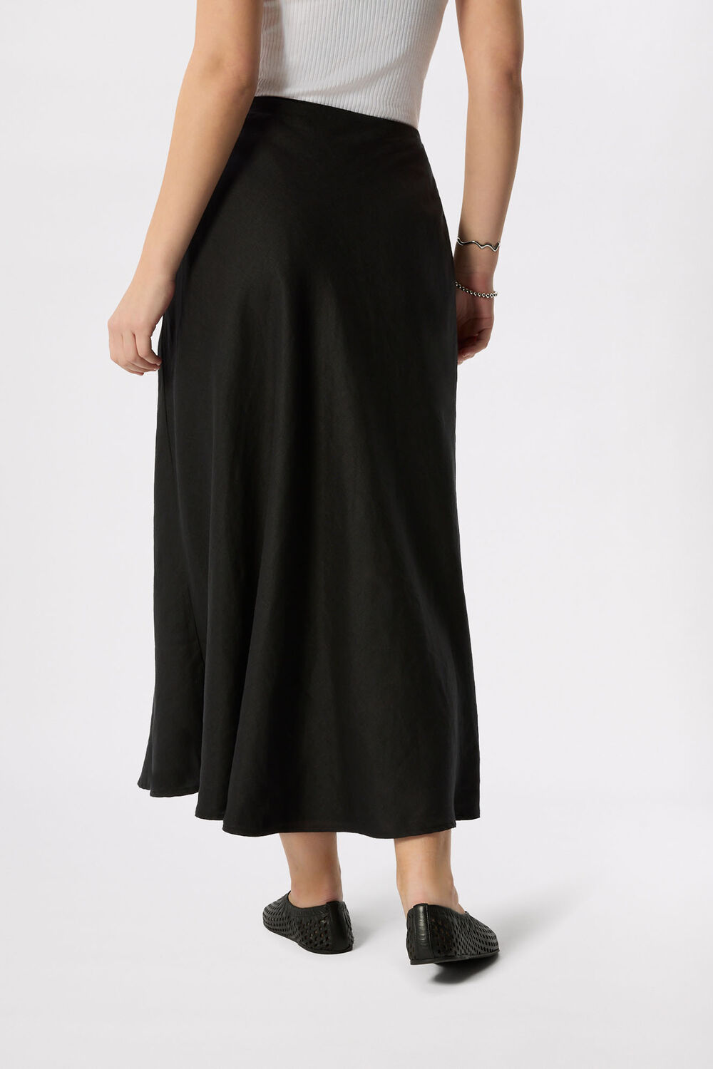 Black Linen Midi Skirt