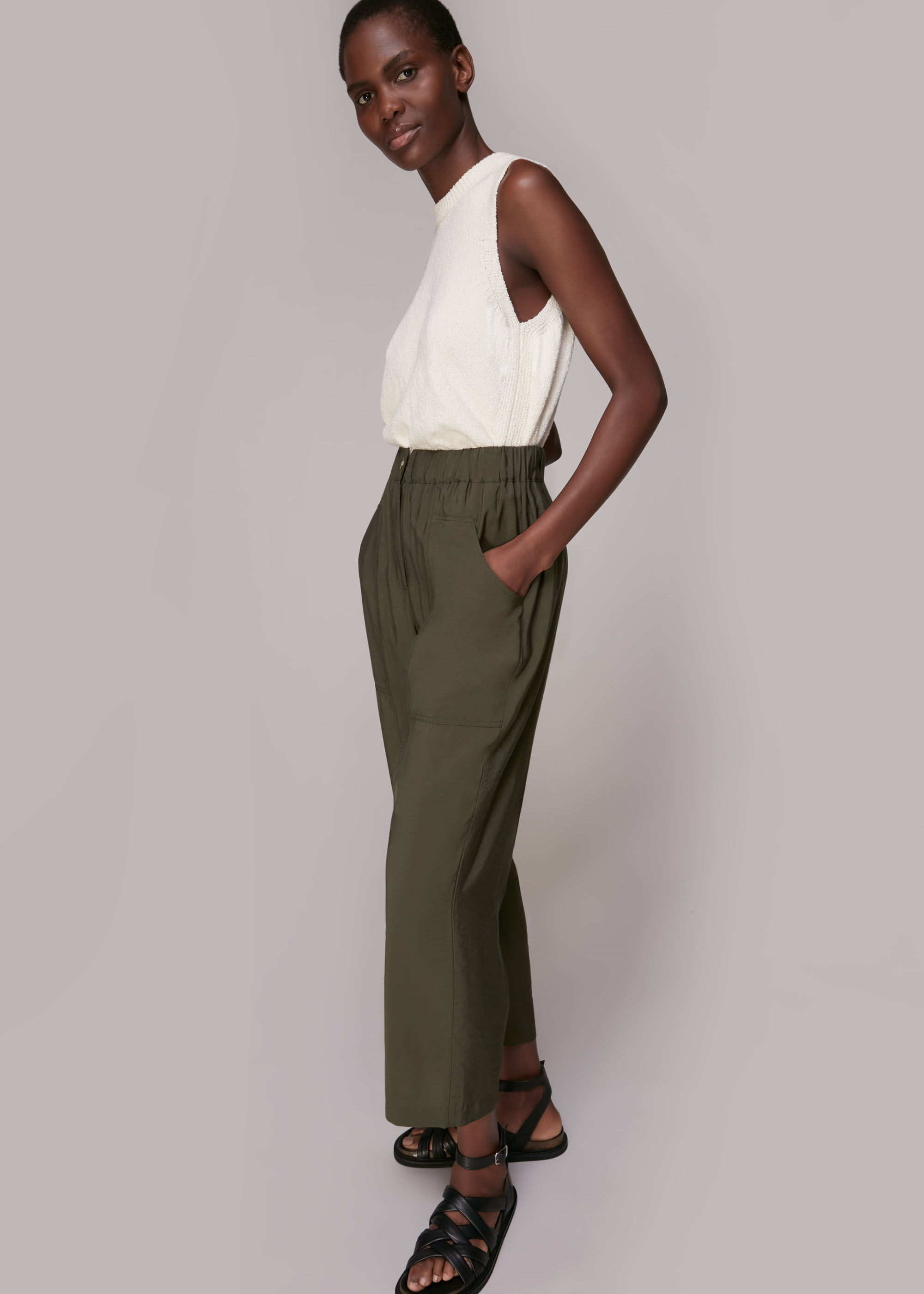 Khaki casual trousers sales