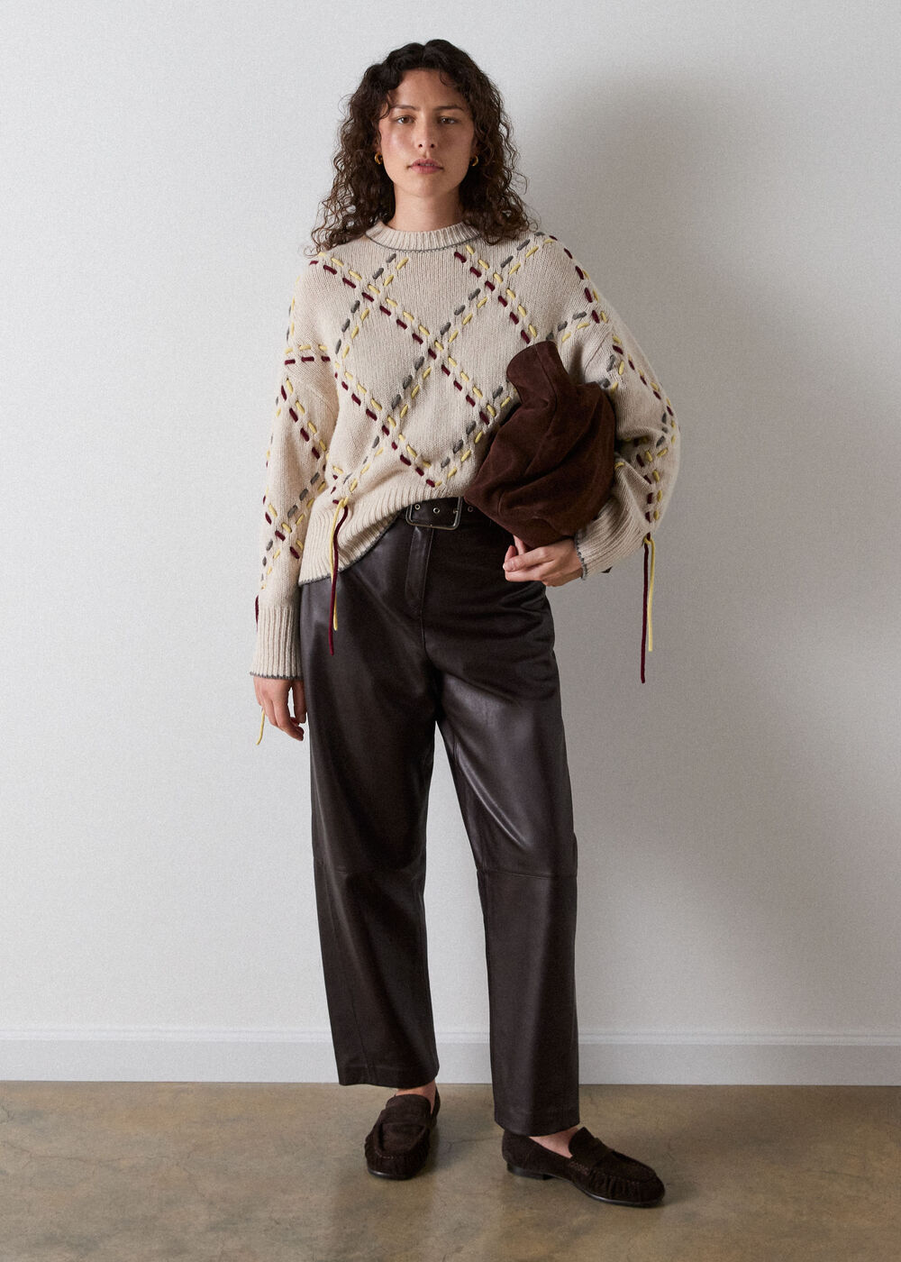 Fringed Argyle Check Knit