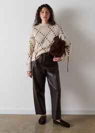 Fringed Argyle Check Knit