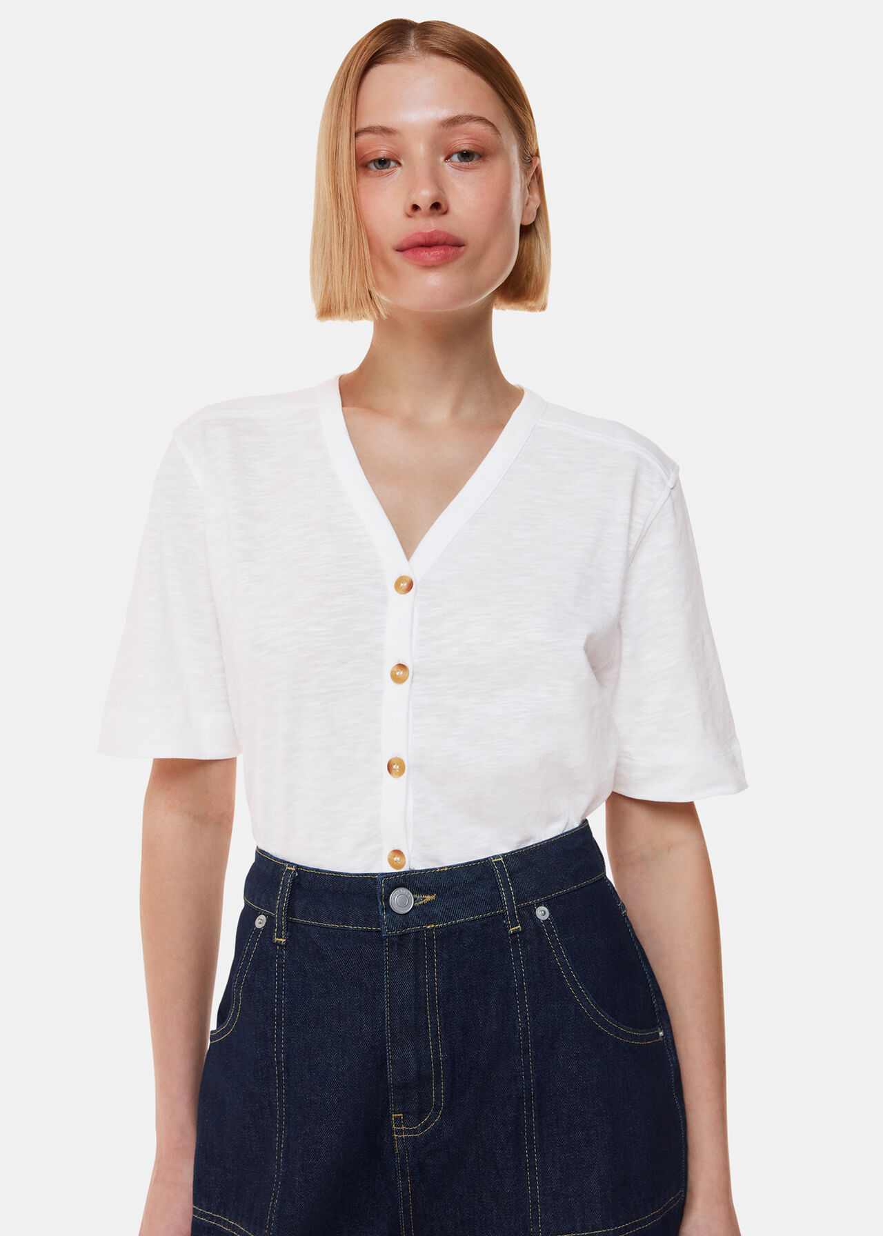 Whistles Ella V Neck Button Through Tee Whistles Ella V Neck Button Through Tee