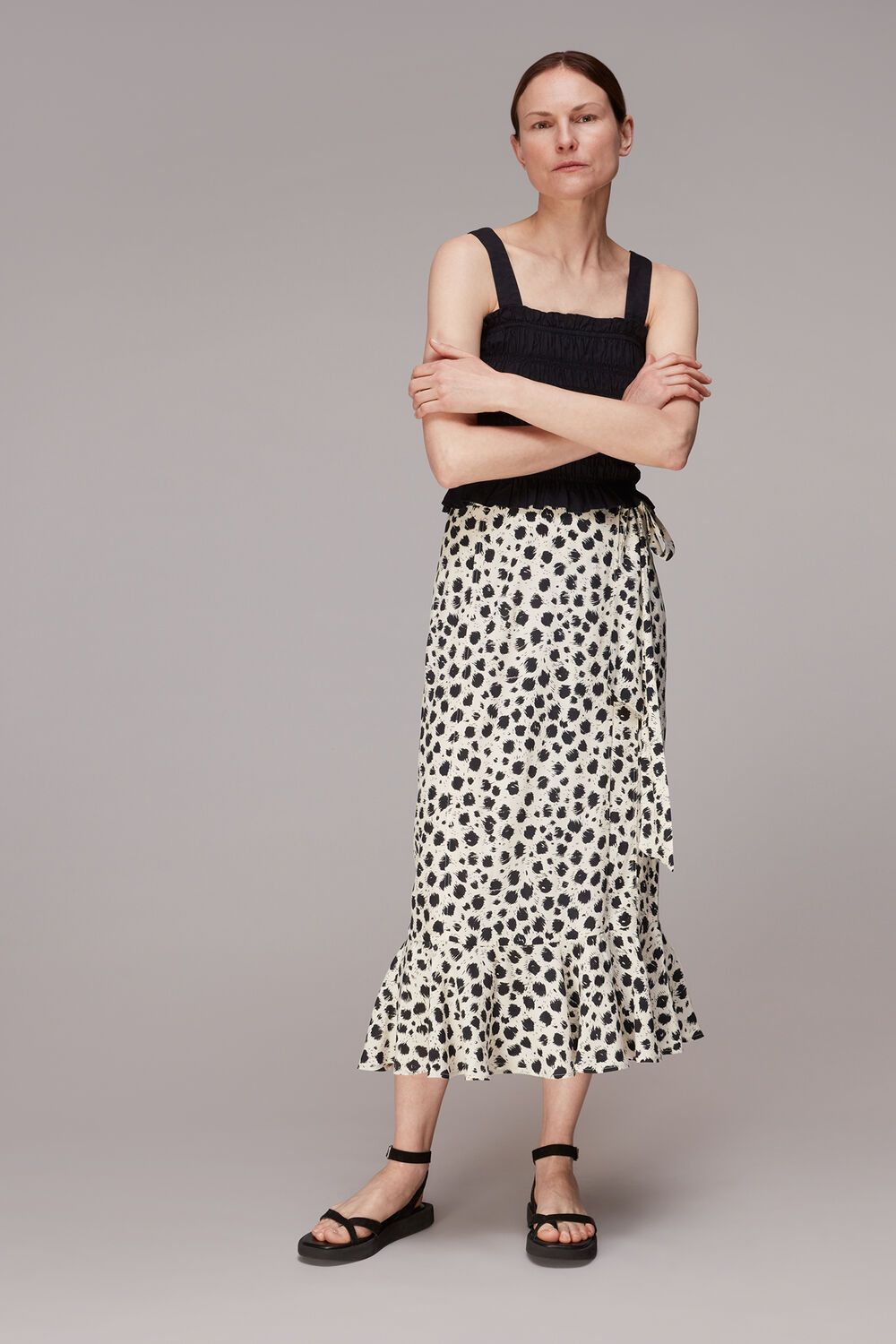 Black Brushed Dalmatian Wrap Skirt