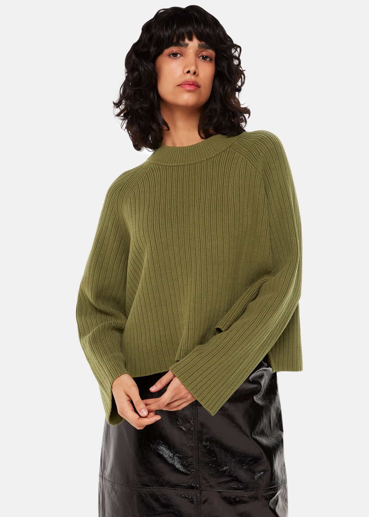 Khaki Cotton Rib Crew Neck Knit | WHISTLES