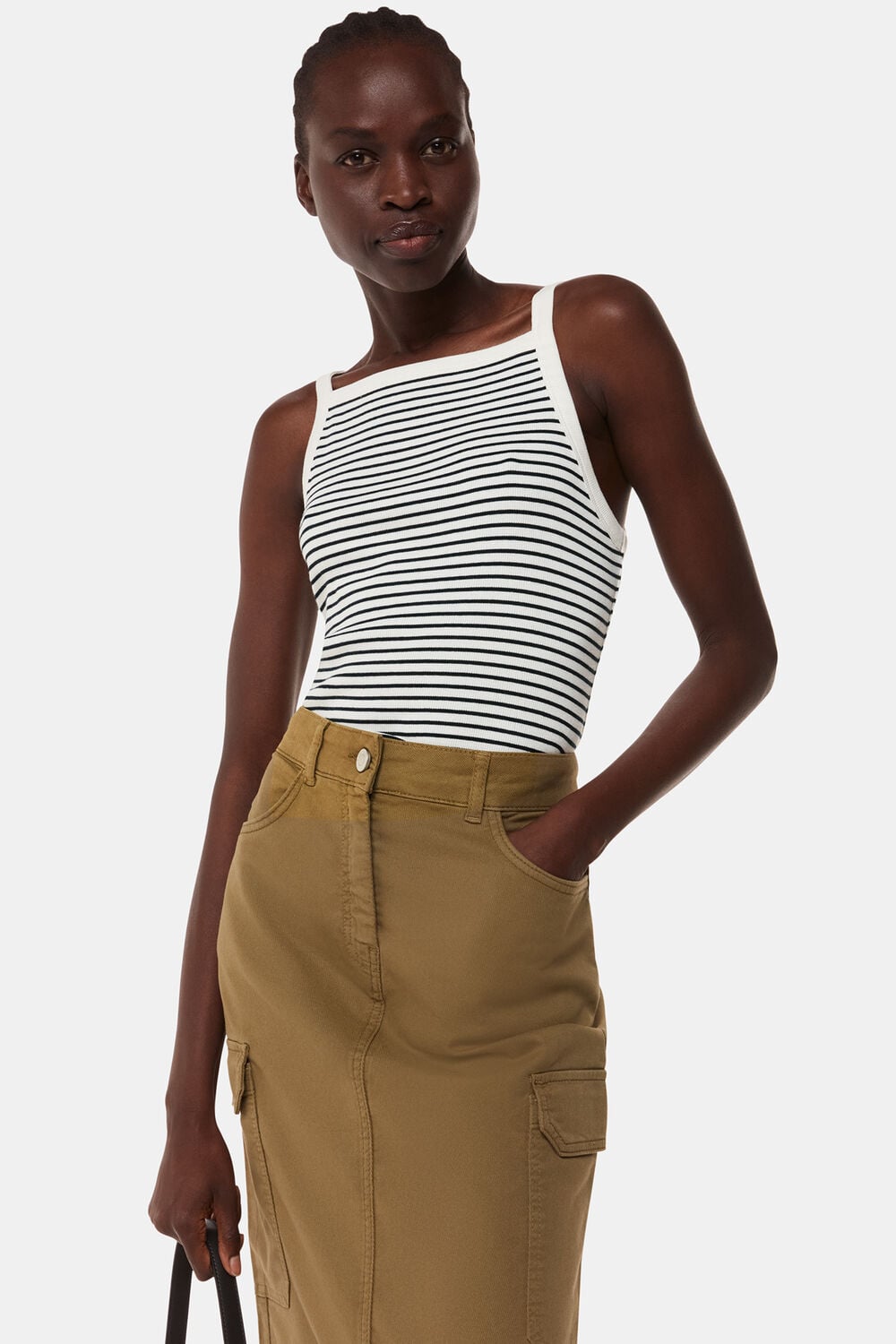 Ivory Straight Neck Stripe Vest